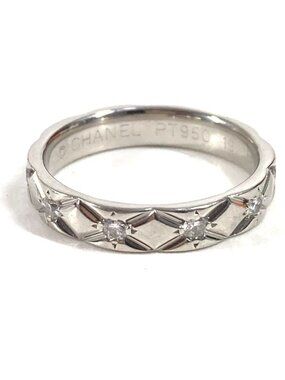 Chanel Ring Quilted with 10 Diamonds and Pt950 Silver
